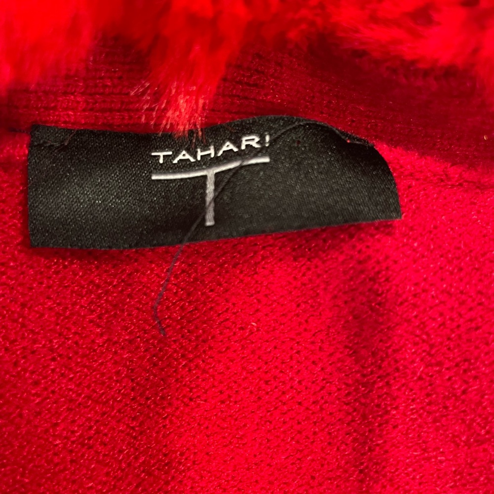 NWT Tahari Button-Down Red Cardigan w/ Faux Fur Trim – Cozy Chic - Picture 5 of 10